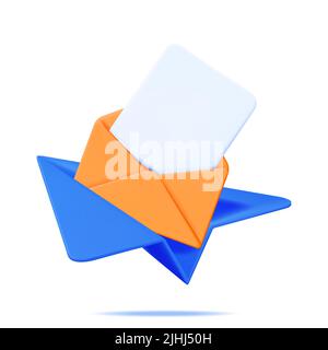 3D enveloppe de courrier en plan papier et notification Illustration de Vecteur