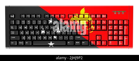 Papuan Nouveau drapeau guinéen peint sur le clavier d'ordinateur. 3D rendu isolé sur fond blanc Banque D'Images