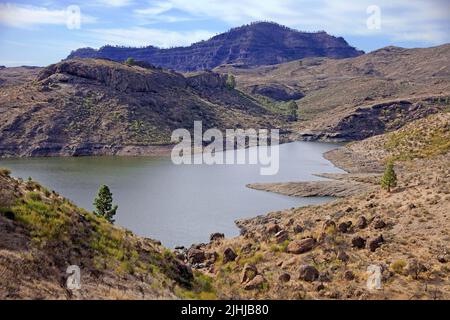 Réservoir Embalse Cueva de las Ninas, Grand Canaries, îles Canaries, Espagne, Europe Banque D'Images