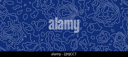 Carte topographique bleue motif sans couture du relief de la terre. Arrière-plan du contour topographique abstrait. Répéter la texture géométrique des lignes d'isodose du sol ou du sous-sol. Illustration de Vecteur