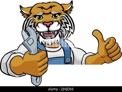 Plombier Wildcat ou mécanicien Holding Spanner Illustration de Vecteur