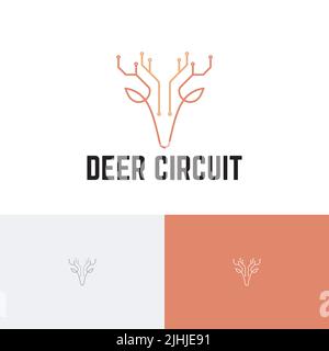 Logo Deer circuit Animal Electronic Computer Technology monoline Illustration de Vecteur