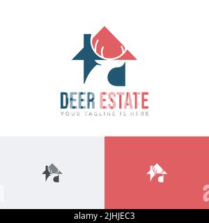 Deer Real Estate House Home Realty logo d'affaires Illustration de Vecteur