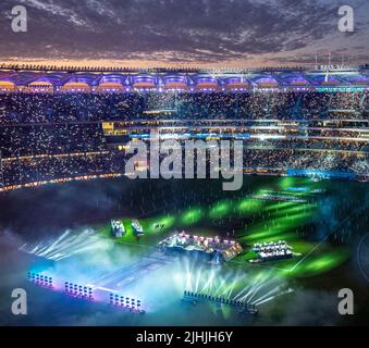 FullHouse of fans and Supporters at Optus Stadium at Night Lights 2021 AFL Grand final Perth Australie occidentale. Banque D'Images