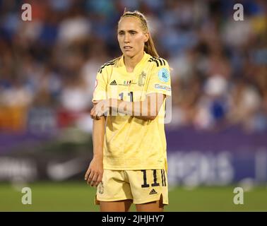 Manchester, Angleterre, 18th juillet 2022. Janice Cayman de Belgique lors du Championnat d'Europe des femmes de l'UEFA 2022 au stade de l'Académie, à Manchester. Le crédit photo doit être lu : Darren Staples / Sportimage Banque D'Images