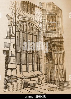 Un croquis des années 1930 de ce qui reste du palais de John O' Gaunt à Lincoln, en Angleterre. John of Gaunt's Palace était une 14th maison marchande de la fin du siècle dans Lincoln High Street, en face de St Mary Guildhall. Il a été progressivement démoli au fil des ans. Sa fenêtre d'oriel (et non la fenêtre illustrée) est conservée dans le portier du château de Lincoln Banque D'Images