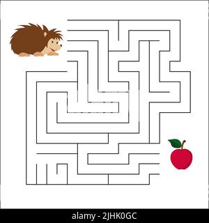 Un jeu de puzzle pour les enfants, un labyrinthe. Le hérisson et la pomme. Banque D'Images