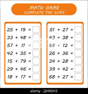 Jeu de mathématiques pour l'école - mettre les bonnes réponses Banque D'Images