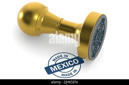 Timbre d'or avec Made in Mexico Word, 3D rendu Banque D'Images