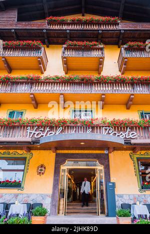 Hotel de la poste. Cortina d'Ampezzo, province de Belluno, Vénétie, Italie, Europe. Banque D'Images