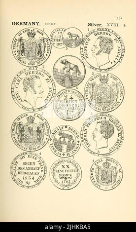 Pièces et médailles d'Allemagne du livre encyclopédie illustrée de pièces d'or et d'argent du monde; illustrant le moderne, ancien, actuel et curieux, de A.D. 1885 à B.C. 700 par Andrew Madsen Smith, Date de publication 1886 Banque D'Images