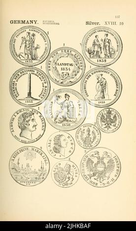 Pièces et médailles d'Allemagne du livre encyclopédie illustrée de pièces d'or et d'argent du monde; illustrant le moderne, ancien, actuel et curieux, de A.D. 1885 à B.C. 700 par Andrew Madsen Smith, Date de publication 1886 Banque D'Images