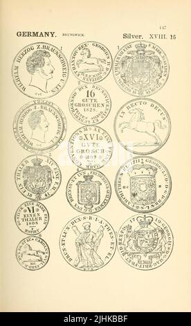 Pièces et médailles d'Allemagne du livre encyclopédie illustrée de pièces d'or et d'argent du monde; illustrant le moderne, ancien, actuel et curieux, de A.D. 1885 à B.C. 700 par Andrew Madsen Smith, Date de publication 1886 Banque D'Images