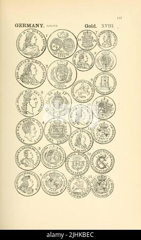 Pièces et médailles d'Allemagne du livre encyclopédie illustrée de pièces d'or et d'argent du monde; illustrant le moderne, ancien, actuel et curieux, de A.D. 1885 à B.C. 700 par Andrew Madsen Smith, Date de publication 1886 Banque D'Images