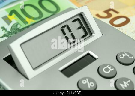 Calculatrice 0,3 et Euro gros plan Banque D'Images