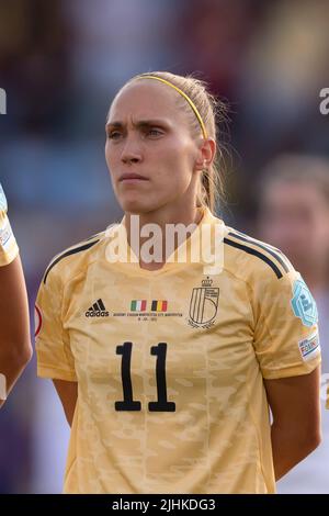 Janice Cayman (femmes de Belgique) lors du match des femmes de l'UEFA Euro England 2022 entre l'Italie 0-1 Belgique au stade de l'Académie de la ville de Manchester sur 18 juillet 2022 à Manchester, en Angleterre. Credit: Maurizio Borsari/AFLO/Alay Live News Banque D'Images