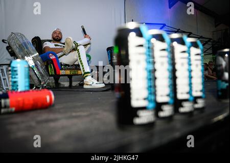 Swansea, Royaume-Uni. 16 juillet 2022. Le boxeur professionnel britannique Tyson Fury a fait son apparition lors de sa fête d'après-événement à Swansea, au sud du pays de Galles Banque D'Images