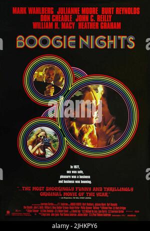 BURT REYNOLDS, HEATHER RAHAM, Julianne Moore, Mark Wahlberg MOVIE POSTER, Boogie Nights, 1997 Banque D'Images