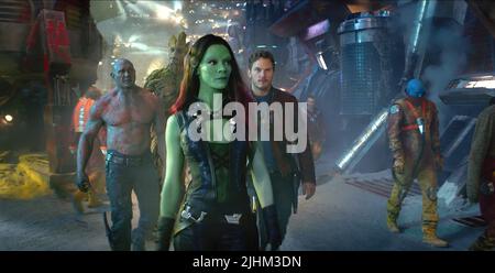 DAVE BAUTISTA, Zoe Saldana, CHRIS PRATT, GARDIENS DE LA GALAXIE, 2014 Banque D'Images