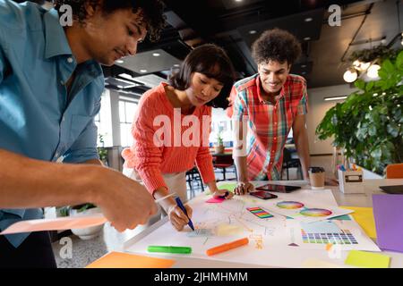 Stratégie de planification créative des collègues multiraciaux lors des réunions au bureau Banque D'Images