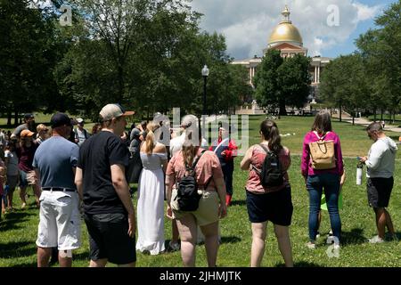 Guide touristique en costume colonial, Freedom Trail, Boston, Massachusetts Banque D'Images