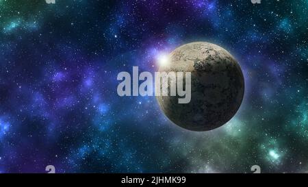Planète et étoiles brillantes dans l'espace. Fond d'écran planète et nébuleuse. Banque D'Images