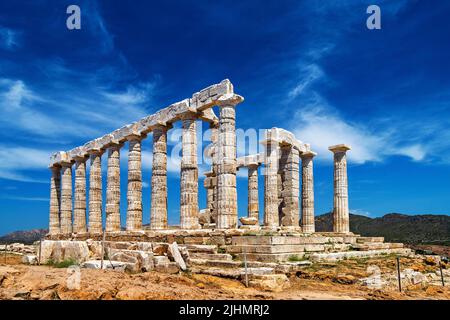 Temple de Poséidon ('Neptune'), Cap Sounion, Attique, Grèce Banque D'Images