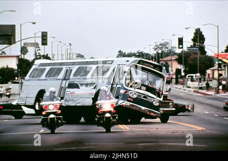 Escorte policière, excès de vitesse, autobus, 1994 Banque D'Images