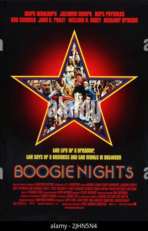 BURT REYNOLDS, Julianne Moore, HEATHER GRAHAM, Mark Wahlberg, John C. Reilly, l'affiche de Boogie Nights, 1997 Banque D'Images