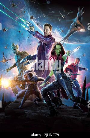 GROOT, Rocket, CHRIS PRATT, Zoe Saldana, DAVE BAUTISTA, GARDIENS DE LA GALAXIE, 2014 Banque D'Images