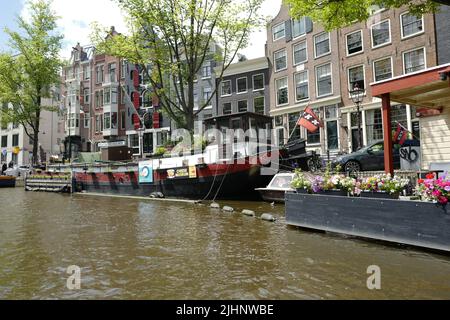 Barges à Prinsengracht à Amsterdam Banque D'Images