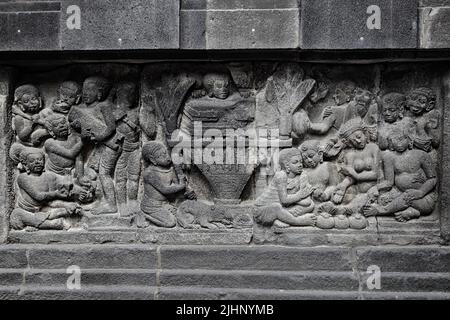Relief à Candi Prambanan, Temple de Prambanan, Yogyakarta, centre de Java Indonésie Banque D'Images