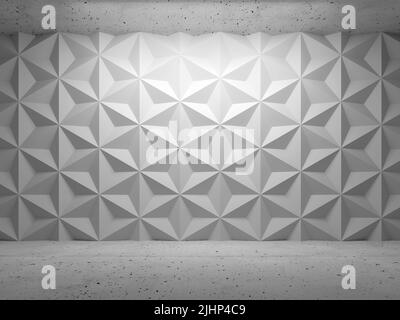 Abstrait vide salle en béton arrière-plan intérieur avec le modèle de relief japonais traditionnel Asanoha sur le mur blanc, 3D illustration de rendu Banque D'Images