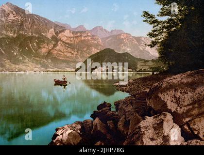 Lac Walenstadt, Walensee, Saint-Gall, Suisse 1890. Banque D'Images