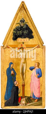 FRA Angelico, le Christ sur la Croix, la Vierge, Saint Jean l'évangéliste et le Cardinal Torquemada, peinture à tempera sur panneau, 1451 Banque D'Images