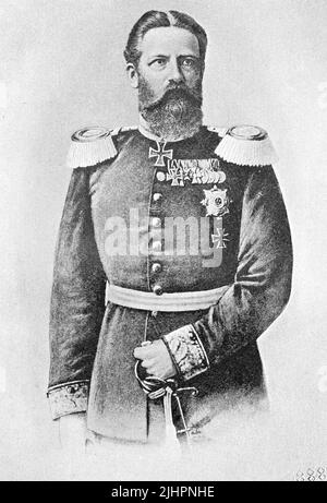 Friedrich III., mit vollem Namen Friedrich Wilhelm Nikolaus Karl von Preussen (geboren 18. Oktober 1831, gestorben 15. Juni 1888), entrammtt dem Adelshaus der Hohenzollern und war 99 Tage Deutscher Kaiser und König von Preussen / Frederick III, nom complet Frederick William Nicholas Charles de Prusse (né 18 octobre 1831, mort 15 juin 1888), Descendant de la maison noble de Hohenzollern et fut empereur allemand et roi de Prusse pendant 99 jours, Historisch, restauration numérique Reproduktion einer Originalvorlage aus dem 19. Jahrhundert, genaues Originaldatum nicht bekannt, Banque D'Images