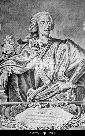 Karl Albrecht von Bayern (geboren 6. Août 1697, gesZorben 20. Januar 1745) aus dem Hause Wittelsbach war von 1726 bis 1745 als Karl I. Kurürst und Herzog von Bayern. Nach dem Tod Kaiser Karls VI. Im Jahr 1740, von 1742 bis 1745 als Karl VII Kaiser des Heiligen Römischen Reiches / Charles Albrecht de Bavière (né 6 août 1697, mort 20 janvier 1745) de la Maison de Wittelsbach a été électeur et duc de Bavière comme Charles I de 1726 à 1745. Après la mort de l'empereur Charles VI en 1740, de 1742 à 1745 en tant que Charles VII empereur du Saint Empire romain, Historisch, restaurierte numérique Re Banque D'Images