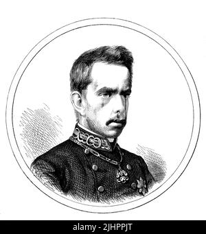 Umberto I. von Italien, Umberto Ranieri Carlo Emanuele Giovanni Maria Ferdinando Eugenio di Savoia, 1844 - 1900, König von Italien vom 9. Januar 1878 bis zu seiner Ermordung am 29. Juli 1900 / Umberto I d'Italie, Umberto Ranieri Carlo Emanuele Giovanni Maria Ferdinando Eugenio di Savoia, 1844 - 1900, Roi d'Italie du 9 janvier 1878 jusqu'à son assassinat le 29 juillet 1900, Historisch, restaurierte numérique Reproduktion einer Originalvorlage aus dem 19. Jahrhundert, genaues Originaldatum nicht bekannt, Banque D'Images