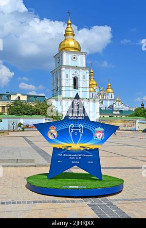 Finale de la Ligue des champions de l'UEFA 2018 symboles à Kiev, Ukraine. FC Real Madrid et FC Liverpool final Banque D'Images