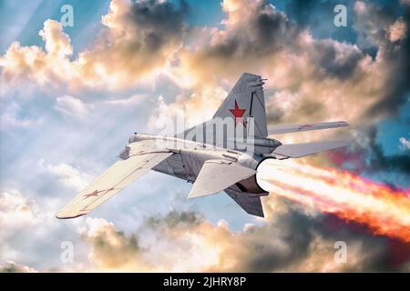 Mikoyan-Gurevich MIG-23 MLD Flogger-K avion dans un ciel nuageux, collage. MIG 23 a été produit en URSS en 1967-1985. Banque D'Images