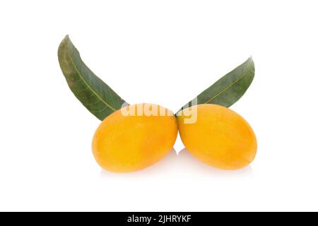 Marian prune Thai fruit isolé sur fond blanc. Mayongchid. Maprang. Marian Plum. Mangue prune. Banque D'Images