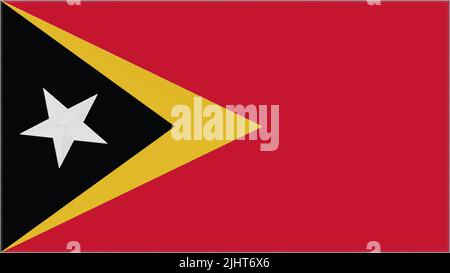 Drapeau de broderie du Timor oriental. Tissu cousu avec emblème. Blason brodé. Fond textile symbole de pays. Banque D'Images