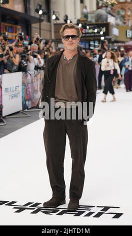 Brad Pitt arrive au gala du Bullet train à Cineworld Leicester Square à Londres. Date de la photo: Mercredi 20 juillet 2022. Banque D'Images