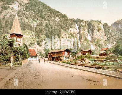 Chutes de Reichenbach, Meiringen, Oberland bernois, Berne, Suisse 1890. Banque D'Images