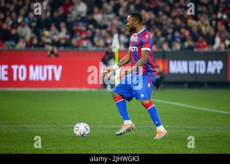 Melbourne, Australie. 19th juillet 2022. Jordan Ayew de Crystal Palace pendant le match d'avant-saison entre Manchester United et Crystal Palace au Melbourne Cricket Ground. Manchester United défait Crystal Palace 3-1. Crédit : SOPA Images Limited/Alamy Live News Banque D'Images