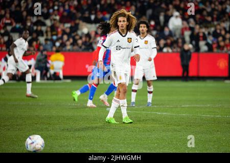 Melbourne, Australie. 19th juillet 2022. Hannibal Mejbri, de Manchester United, est à l'œil de la balle lors du match pré-saison entre Manchester United et Crystal Palace au Melbourne Cricket Ground. Manchester United défait Crystal Palace 3-1. Crédit : SOPA Images Limited/Alamy Live News Banque D'Images