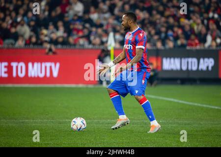 Melbourne, Australie. 19th juillet 2022. Jordan Ayew de Crystal Palace pendant le match d'avant-saison entre Manchester United et Crystal Palace au Melbourne Cricket Ground. Manchester United défait Crystal Palace 3-1. (Photo de George Hitchens/SOPA Images/Sipa USA) crédit: SIPA USA/Alay Live News Banque D'Images