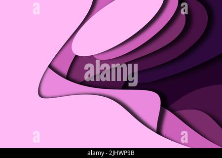 Conception d'arrière-plan PaperCut. Papier abstrait découpé motif de dégradé d'onde avec 3D lilas multi-couches sur fond blanc. Illustration moderne pour Banque D'Images