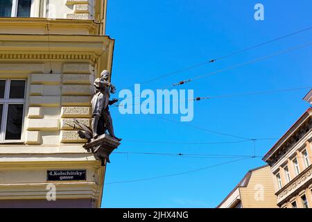 Statue de Jerzy Franciszek Kulczycki (Georg Franz Kolschitzky). Kolschitzky strasse 1, Vienne, Autriche. Kulczycki était un noble polonais, un diplomate et un Banque D'Images