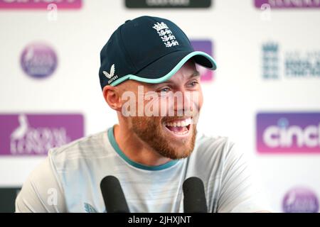 Philip Salt d'Angleterre lors d'une conférence de presse à Emirates Old Trafford, Manchester. Date de la photo: Jeudi 21 juillet 2022. Banque D'Images